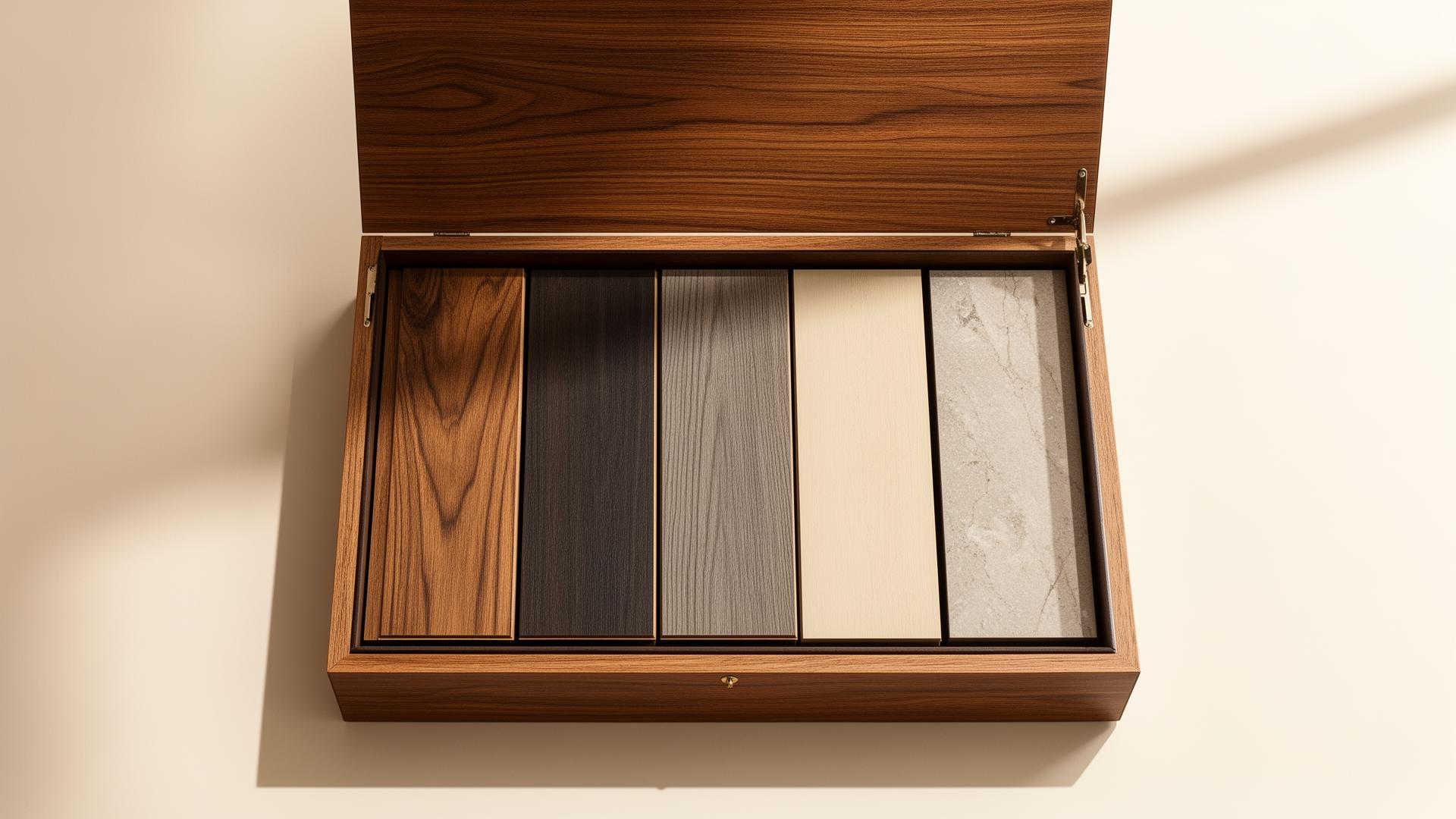 UNAFloors premium SPC flooring sample box with five collection swatches and printed catalog